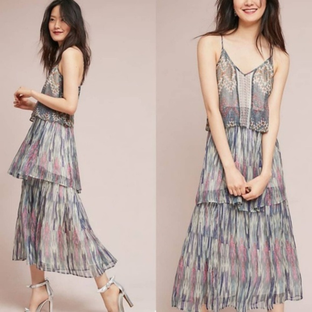 MEADOW RUE Size 6 Josie Tiered Maxi Midi Dress